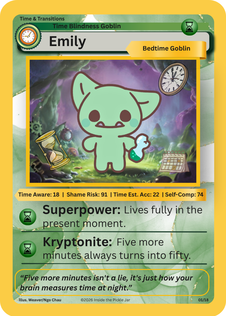Emily's Bedtime Bundle | Time Blindness Goblin Card + Sticker